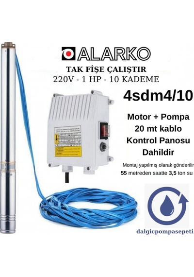 Alarko 4Sdm4/10 Dalgıç Pompa Set Halinde - 20 M Kablolu - Panolu