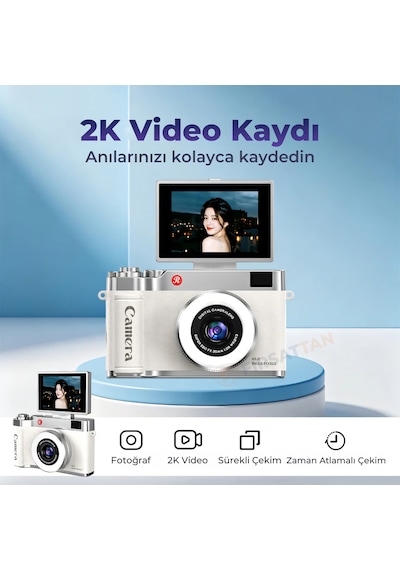 Retro Dijital Fotoğraf Makinesi 2k Video 40mp 2,4 İnç Flip Ekranlı Led Işıklı Selfie Vlog Kamerası
