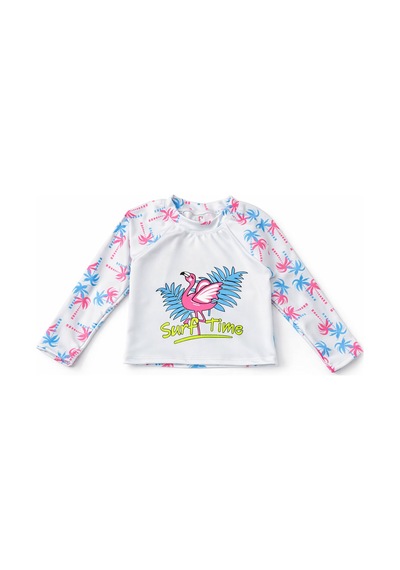 Beniizle Flamingo Baskılı Uzun Kollu Kız Çocuk Mayo Açık Mavi