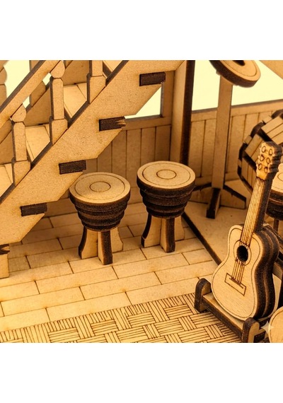 Algwooddesign Müzik Dükkanı Ahşap Maket, 133 Parça Dıy Minyatür Müzik Mağazası Modeli, Peri Led Dahil, Mdf 3d Puzzle, Hobi Ve Dekorasyon Seti, 12,6 X