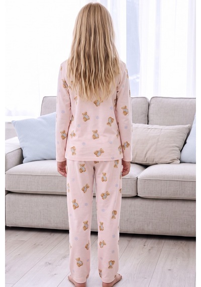 Siyah İnci Desenli Termal Kumaşlı Ultra Soft Yumuşak Örme Pijama Takımı 26226912 Pembe