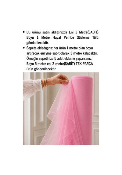 Azra Kına Pembe Hayal Süsleme Tülü, 1 Metre, Nişan Tülü Bohça Tülü, Gelin Damat Düğün Konvoy Kapı Valiz Süsleme, Hayal Tül, Hediye Süsü, 100 Cm
