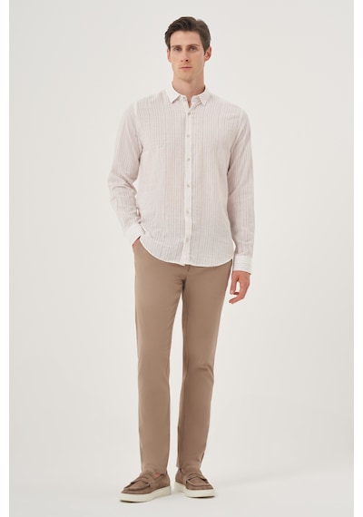 Morven Erkek Bej Keten Trend Dynamic Fit Britli Yaka Gömlek 25ys004022653 Bej Bej
