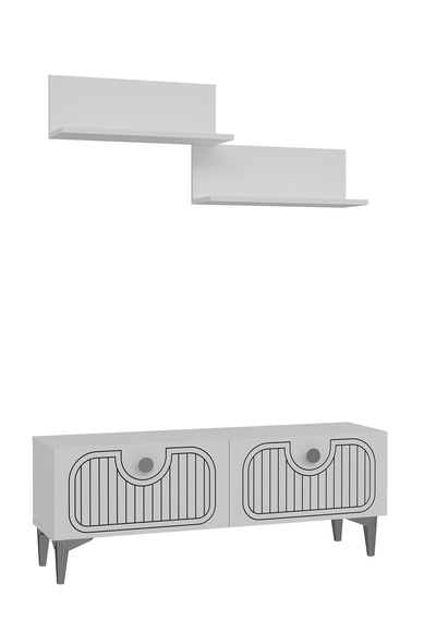 120dhdtür3ba 120 Cm Hera Lazer Desenli Raflı Tv Sehpası,ünitesi Beyaz - Gümüş