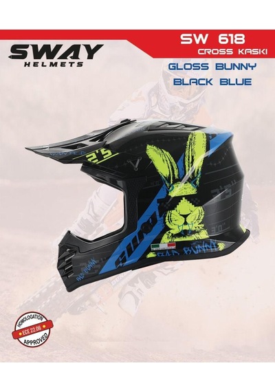 Sway Bunny Full Face Tam Korumalı Kask 53-54cm Siyah - Mavi