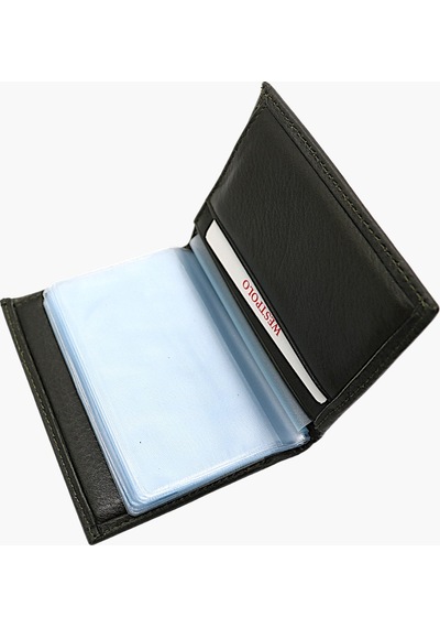 Westpolo Hakiki Deri Kağıt Para Ve Bol Şeffaf Kart Bölmeli Unisex Kartlık - 616 Haki