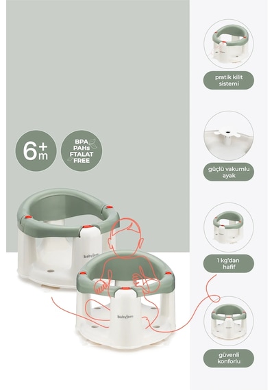 Babyjem Önden Açılır Banyo & Mama Oturağı Soft Yeşil