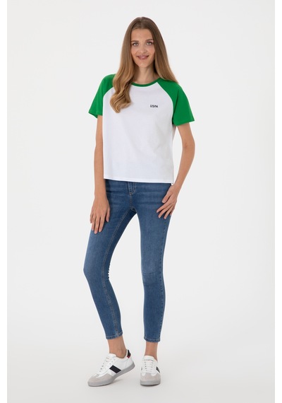 U.S. Polo Assn. Kadın Yeşil Bisiklet Yaka Tişört 50305771-VR054