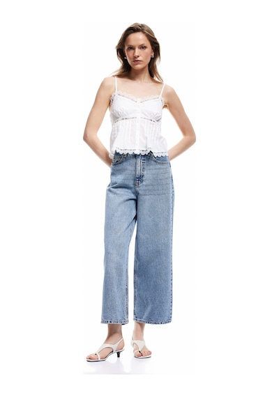 Koton Pamuklu Düğmeli Cepli Normal Bel Crop Geniş Paça Jean Pantolon - Wide Leg Jean Açık İndigo 5sal40020md Açık İndigo