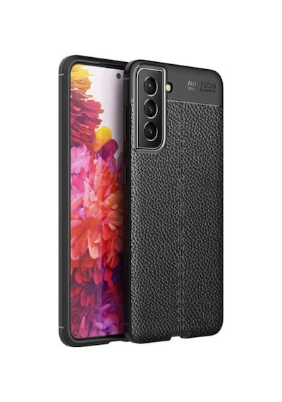 Fibaks Galaxy S22 Deri Görünümlü Dikiş Desenli Koruyucu Karbon Uyumlu Kılıf