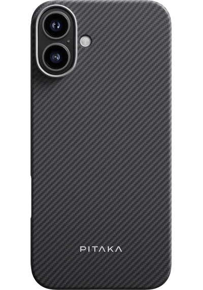 Apple Uyumlu iPhone   16 Kılıf   Magsafeli 600d Aramid Fiber Pitaka Ultra-slim Classic Serisi Black-grey Twill