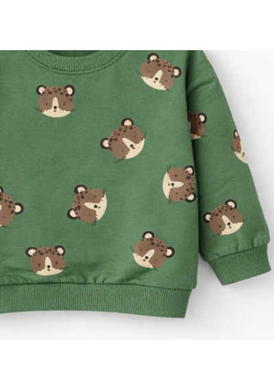 HelloBaby Erkek Bebek Pamuklu Sweatshirt Desenli Model Bej - Yeşil