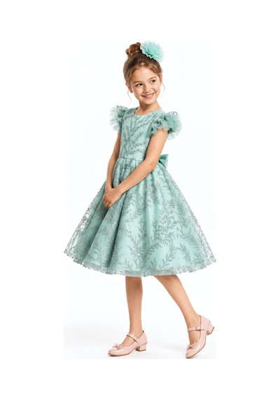 Mnk Baby & Kids Floare Kız Çocuk Abiye Elbise M00850 Mint Yeşili