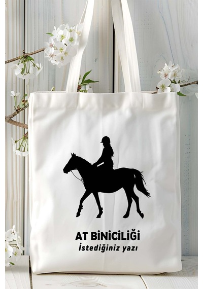 Art Hediye At Biniciliği Atçılık At Baskılı Bez Omuz Çantası Kişiye Özel Model 30 Çok Renkli
