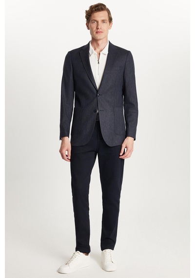 Tudors Erkek Slim Fit Mono Yaka Çift Yırtmaçlı Casual Lacivert Tek Ceket-33912 Lacivert