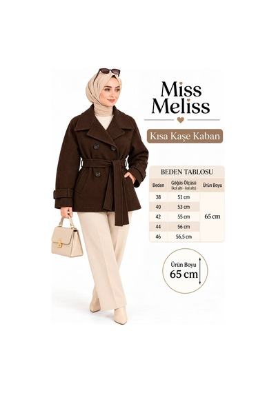 Miss Meliss Kruvaze Yaka Kemerli Spor Kaşe Kahverengi Kahverengi