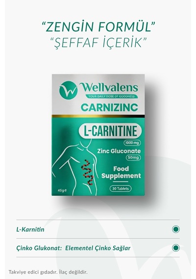 Carnizinc L-karnitine 1000 Mg + Çinko Desteği 30 Tablet