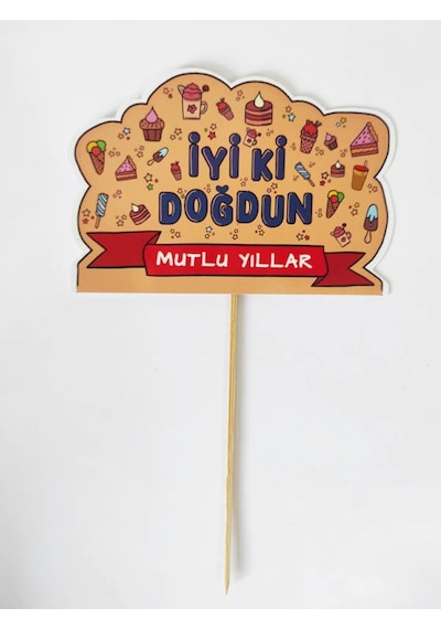 30 Adet Dekoratif Karton Iyi Ki Doğdun Mutlu Yıllar Konuşma Kartı 20 Cm - Doğum Günü El Pankartı