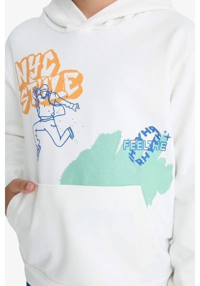 Defacto Erkek Çocuk 2li Takım Baskılı Kapüşonlu Sweatshirt Eşofman Altı F2595a825auwt32 Beyaz