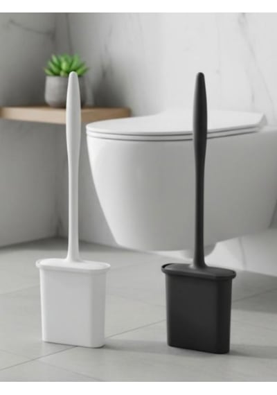 2 Li Set Tuvalet Fırçası Siyah & Beyaz Silikon, Bükülebilir Ve Pratik Wc/klozet Fırçası Siyah - Beyaz