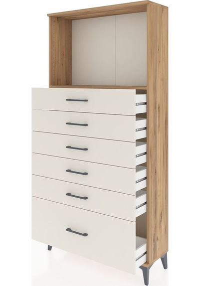 Arges Dolap Tek Raflı 6 Çekmeceli 88x30x182 Çam-aytaşı Çam