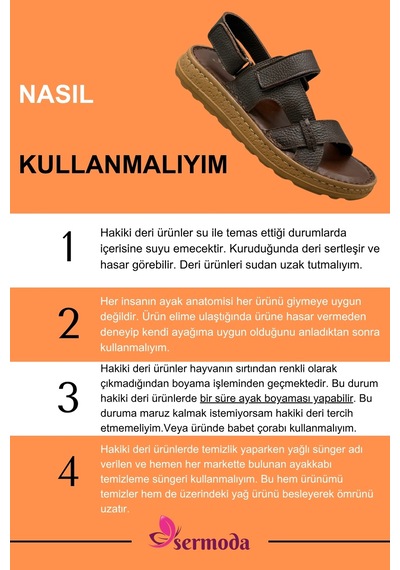 Sermoda Hakiki Deri Erkek Sandalet - Yumuşak Kalın Tabanlı Hakiki Deri Erkek Sandalet K Şır Kahve