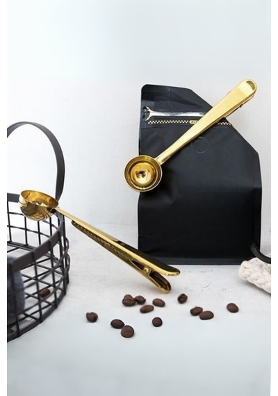 Büro Ev Ofis Mutfağı İçin 17cm Golden Çelik Mandallı Kahve Ölçü Kaşığı Gri