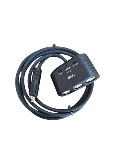 Araç Çakmak Uzatma Kablosu Çakmaklık Çoklayıcı Usb, Type-c Çıkışlı 12 Volt 10 Amper 120 Wat 2 X1,5mm Ttr Bak