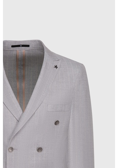 Ac&Co / Altınyıldız Classics Erkek Grı Bej Slim Fit Dar Kesim Kırlangıç Yaka Çizgili Torba Cepli Ceket Grı Bej Gri - Bej