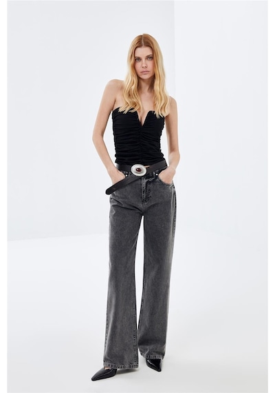 Antrasit Wide Leg Yüksek Bel Jean-antrasit Antrasit