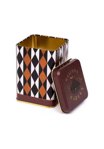 Circus Desenli Kare Metal Saklama Kabı 7.5 x 7.5 x 10 CM 0.5 L Çok Renkli