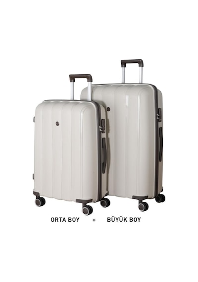 Mçs Bavul Büyük Ve Orta 2li Set Kırılmaz Silikon Valiz V305 Kemik/acı Kahve Bej