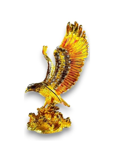 Taşlı Dekoratif Kartal Biblo Metal, Renkli Kanat Detaylı, Şık Ev Aksesuarı 14x12 CM
