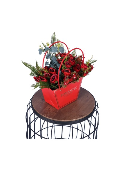 Yapay Çiçek Sitesi Yapay Çiçekli Romantic Çantalı Aranjman Model 1 Kırmızı