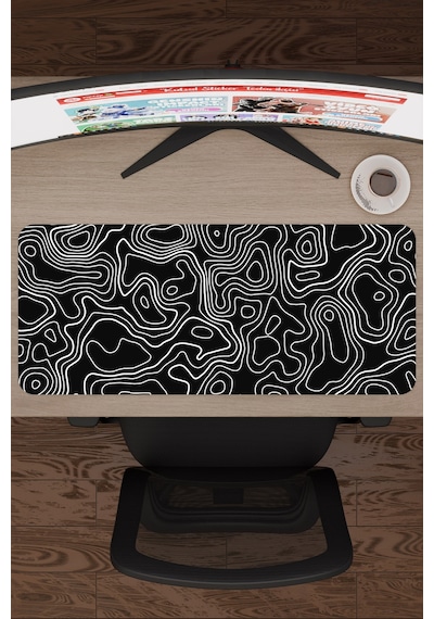 Siyah Beyaz 70x30 Xl Taraftar Gaming Oyuncu Mouse Pad Kaymaz Taban Büyük Fare Altlığı Topography