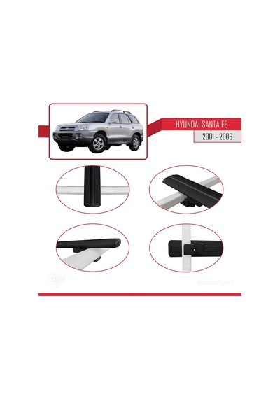 Hyundai Santa Fe Sm 2001-2006 Arası İle Uyumlu Basic Model Ara Atkı Tavan Barı Siyah 3 Adet