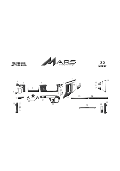 Mercedes Actros Torpido Kaplama 2021- 32 Parça Karbon
