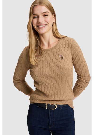 U.S. Polo Assn. Kadın Camel Bisiklet Yaka Basic Kazak 50331602-vr015
