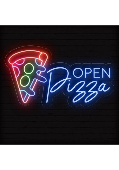 Open Pizza Yazılı Neon Tabela Mavi