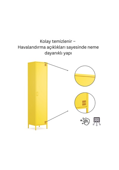 Pera Metal Elbise Dolabı, Soyunma Dolabı, Tek Kapılı, 41,50 X 40 X 189,50 Cm Ral 1018 Sarı