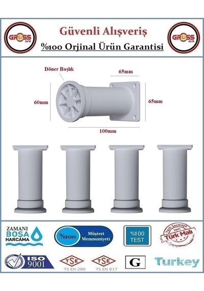 Plastik Ayarlanabilir Mobilya, Dolap Ayağı - 10cm - 4 Adet Beyaz