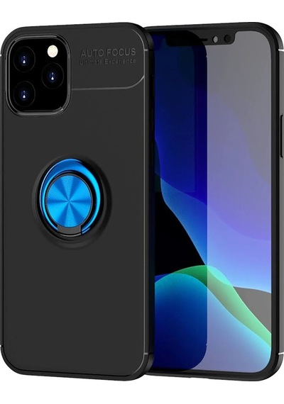 Mey İthalat Apple Uyumlu iPhone 12 Kılıf Range Yüzüklü Silikon - Siyah-mavi
