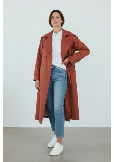 Durivya Apoletli Oversize Trençkot Kiremit
