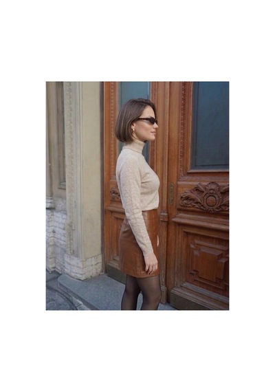 Onno Style Women Düz Balıkcı Yaka Basic Kazak Bej