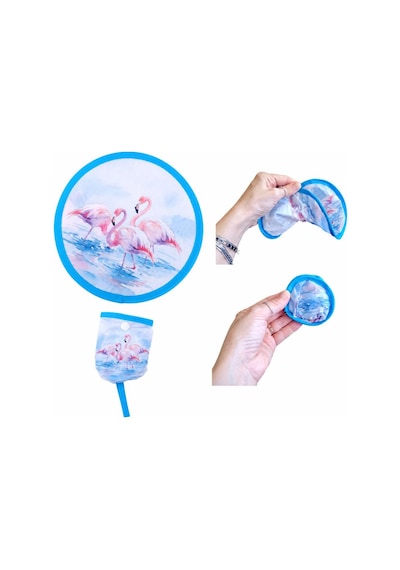 Katlanır Mini Çantalı Yelpaze Flamingo Desenli Taşınabilir El Yelpazesi Yazlık Plaj Seyahat Kamp Piknik