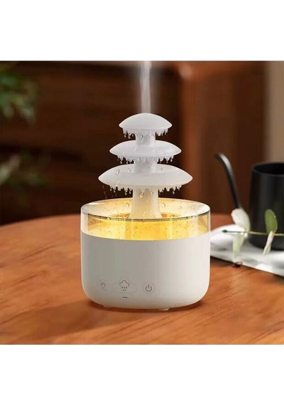 3 Katlı Şelale Yağmur Tasarımlı Ultrasonik Aroma Difüzör 6 Renk Led Işıklı Hava Nemlendirici