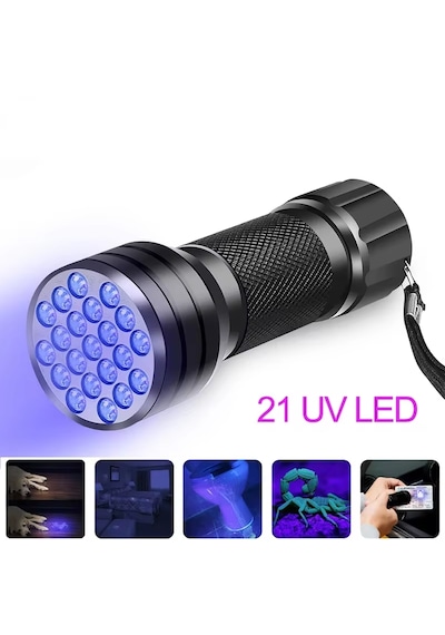 21 Led Ultraviyole El Feneri, 395 Nm Uv Fener, Mor Işık El Feneri Siyah