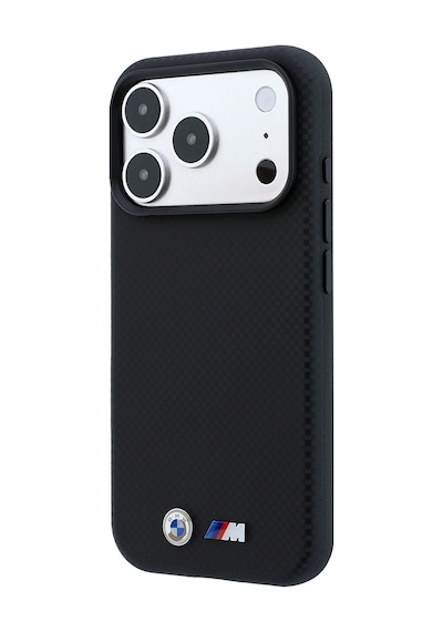 Apple iPhone Uyumlu 18 Pro Max Kılıf Bmw  Lisanslı M-safeli Metal Logolu Karbon Fiber Kevlar Kapak Siyah