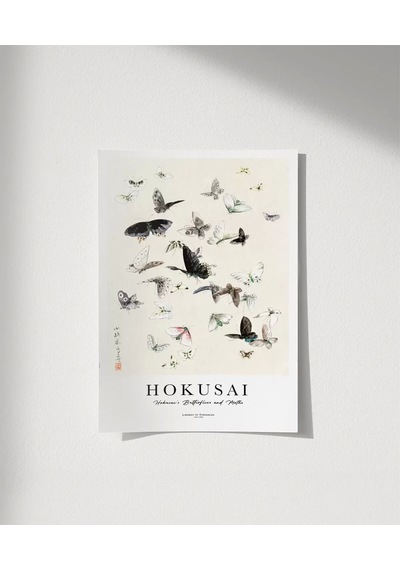 Çerçevesiz Poster Hokusai Hokusai'nin Kelebekleri Ve Güveleri