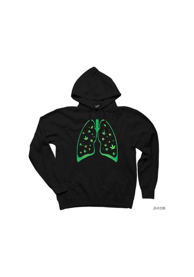 Cannabis Lifted Weed Siyah Kapşonlu Sweatshirt Hoodie